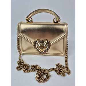 Dolce & Gabbana Gold Small Smooth Leather Devotion Bag